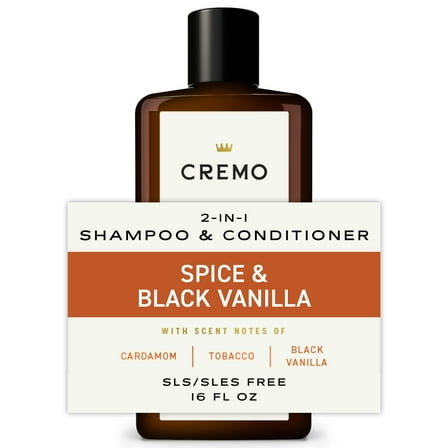Cremo 2-in-1 Men's Shampoo & Conditioner, Spice & Black Vanilla Scent, 16 fl oz