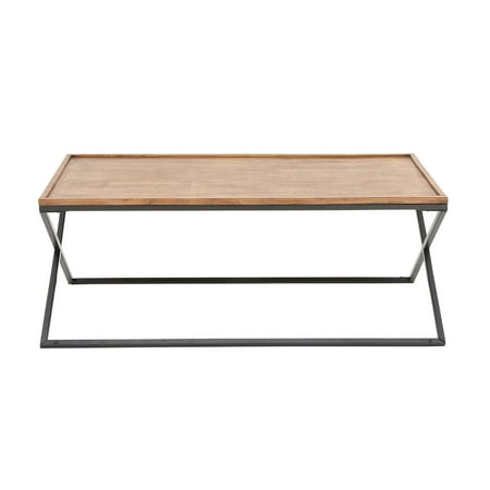 Decmode Contemporary 19 X 48 Inch Iron And Rubber Wood Coffee Table Light Brown Decmode Contemporary 19 X 48 Inch Iron And Rubber Wood Coffee Table Light Brown