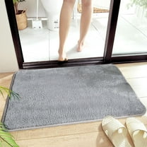 Gray Microfiber Bath Mat 16X24 Inch | Ultra Soft Absorbent Non-Slip Rubber Backing | Machine Washable Bathroom Rug for Shower Tub Kitchen Living Room Bedroom
