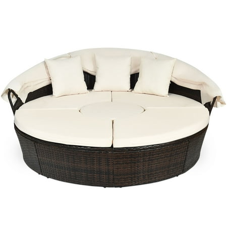 Gymax Cushioned Patio Rattan Round, Round Outdoor Daybed Replacement Cushion