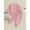 thumbnail image 4 of Bagilaanoe 2PCS Baby Girl Pants Set Toddler Letter Print Long Sleeve Sweatshirt Pullover Tops + Drawstring Sweatpants 6M 12M 18M 24M 3T 4T Kids Casual Sweatsuits, 4 of 9