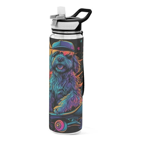 

32oz Transparent Sports Water Bottle with Straw BPA Free Tritan for Kids Adults Outdoor School Gym Fitness A Grey Dog