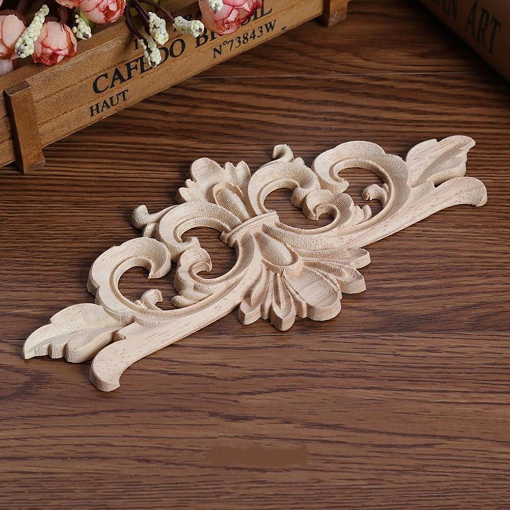 Wood Carved Flower Onlay Applique Furniture Frame Decal Craft Wall Door Decor HQ 