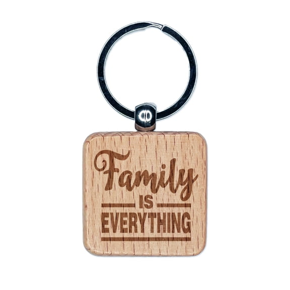 Family is Everything Square Keychain Charm Tag - Engraved Wood
