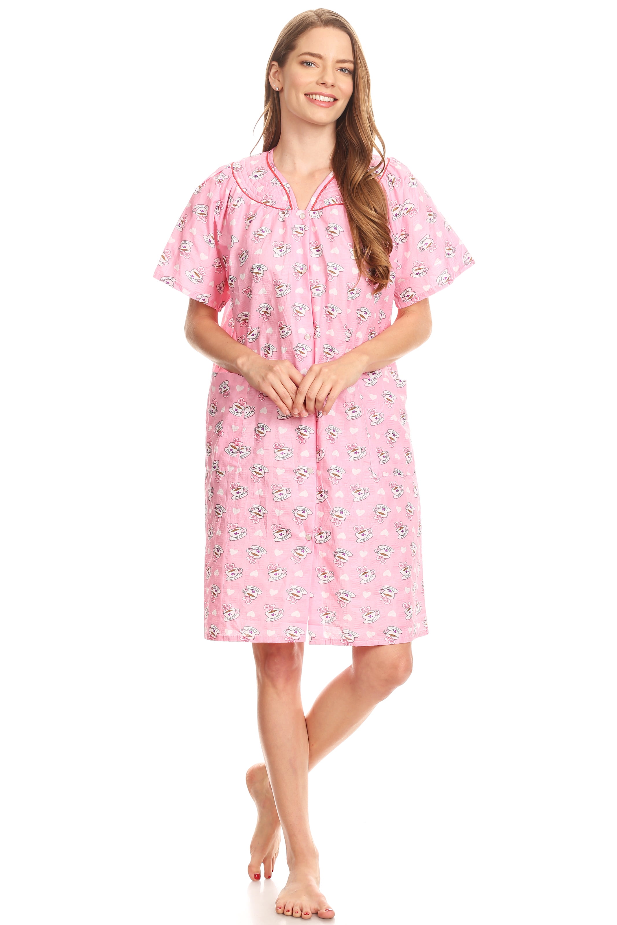 Lati Fashion 12032 Women's Printed Snap Button House Dress with