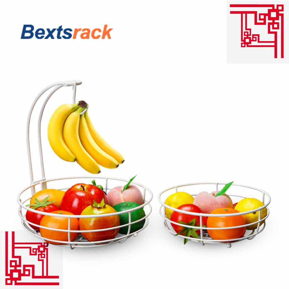 Bextsrack 2 Tier Hanging Fruit Baskets with Banana Hanger in Home in