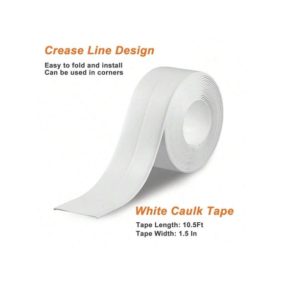 Waterproof Self-Adhesive Caulk Tape Strips For Bathroom, Kitchen, Bathtub & Toilet - Peel And Stick Seal For Sink, Shower, Countertop - White Caulking Tape