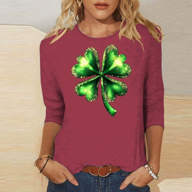 Xuyuer St. Patrick's Day Womens 3/4 Sleeve Crew Neck Spring T-Shirts Merry and Bright Casual Pullover Graphic Tee Tops Cute Tunic Tops Basic Tees Blouses Business Work Tee Top