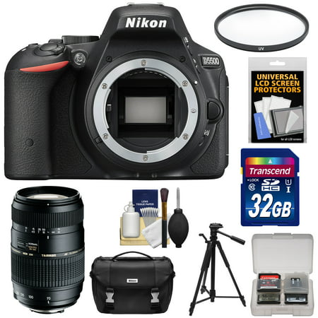 Nikon D5500 Wi-Fi Digital SLR Camera Body (Black) - Factory Refurbished with Tamron 70-300mm Zoom Lens + 32GB Card + Case + Tripod + Filter + Kit