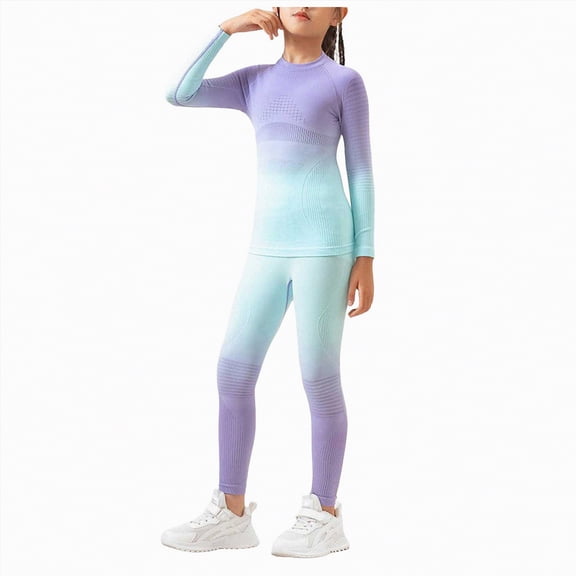 HCNTES Girls Thermal Underwear Set for Kids Long Johns Fleece Lined Base Layer Top & Bottom Cold Winter Thermals(9-12 Years,a5-Light Purple)