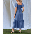 thumbnail image 7 of Women Summer Casual Square Neck Flutter Sleeve Boho Smocked A-Line Flowy Tiered Modest Midi Sun Dress with Pockets Navy Blue XL, 7 of 7