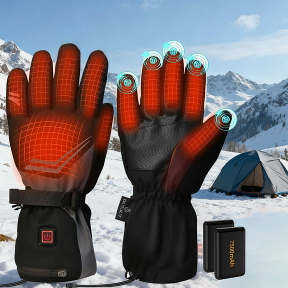 Heated Gloves, 7500mAh USB Electric Ski Gloves with Heating for Women Men, 3 Heating Levels Waterproof Touchscreen Gloves Heated, L Winter Gloves
