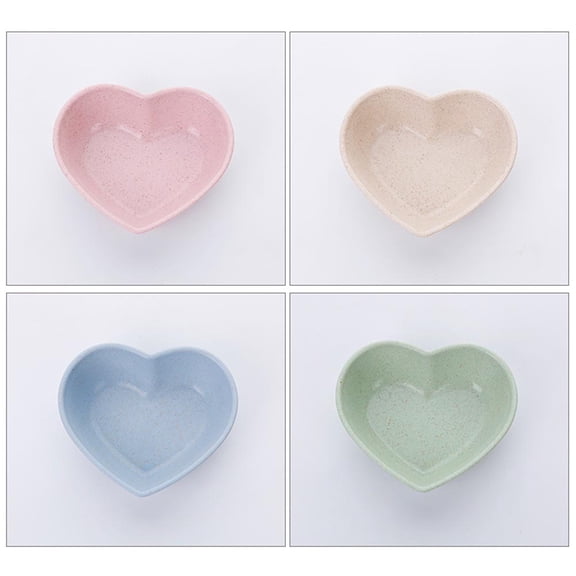 OUNONA 4Pcs Love Heart Shape Wheat Straw Bowls Biodegradable Sauce Dipping Plates Assorted Colors
