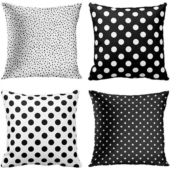 Set of 4 Throw Pillow Covers Polka Dot Black and White Spot Simple Structure Abstract with Decorative Pillow Cases Home Decor Square 18x18 Inches Pillowcases