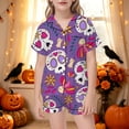 thumbnail image 2 of REDARER Girls 2 Piece Halloween Pajama Set Notch Collar Short Sleeve Button Top Matching Shorts Floral Skull Bird Print Casual Home Sleep Loungewear Outfit,11-12 Years, 2 of 5