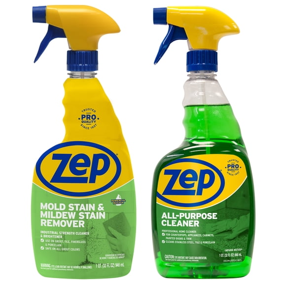 Zep Mold Stain & Mildew Stain Remover 32 oz and Zep All-Purpose Cleaner 32 oz Bathroom Tile and Grout Cleaning Bundle