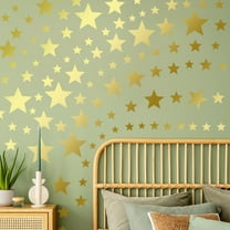 LanSuare Golden Star Wall Decals, Self-Adhesive Nursery Room Stickers, Teenagers Bedroom Background Decor, Removable Home Decoration Stickers