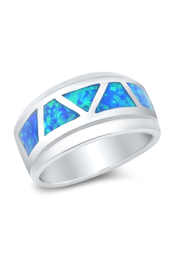 Blue Simulated Opal Mosaic Ring 925 Sterling Silver Thumb Band Cubic Zirconia Jewelry Female Size 8