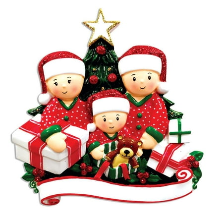 Family Series Opening presents Family of 3 Personalized Christmas Ornament