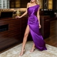 thumbnail image 4 of Povozer One Shoulder Bridesmaid Dresses for Women A-Line Evening Formal Gown with Slit(Purple,S), 4 of 6