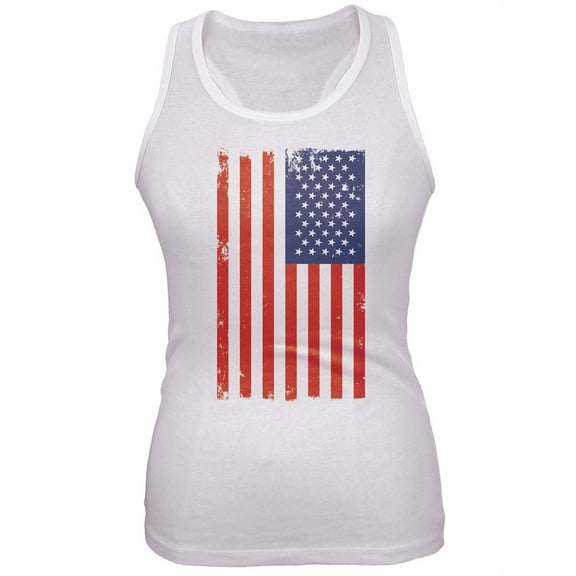 Distressed Flag White Juniors Tank Top - Large