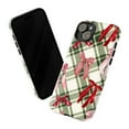 thumbnail image 3 of Plaid Bow iPhone Case for iPhone 16 15 14 13 12 11 Pro Max Mini – Classic Green Plaid Pattern with Red Striped and Satin Bows, Protective Hard Cover, 3 of 6