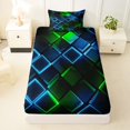 thumbnail image 4 of Castle Fairy Abstract Neon Block Twin Sheets 3pcs,Minimalism Futuristic Cubes Bedding,Green Blue Black,1 Flat Sheet, 1 Fitted Sheet and 1 Pillowcase, 4 of 7