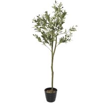 DecMode 59" Artificial Olive Tree in Realistic Leaves and Black Melamine Pot