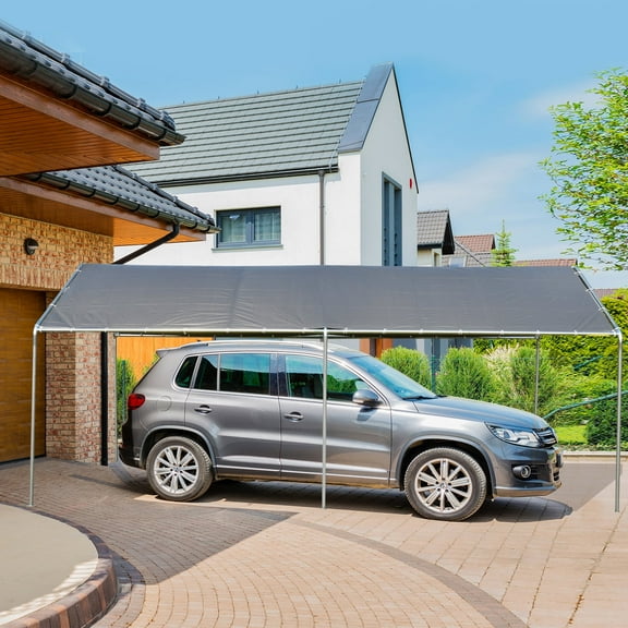 Outsunny 10'x20' Carport Heavy Duty Galvanized Car Canopy with Included Anchor Kit, 3 Reinforced Steel Cables, Grey