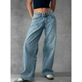 thumbnail image 5 of Women Y2k Low Rise Baggy Jeans Loose Fit Boyfriend Straight Wide Leg Jeans Trendy Stretch Long Denim Pants Light Blue M, 5 of 7