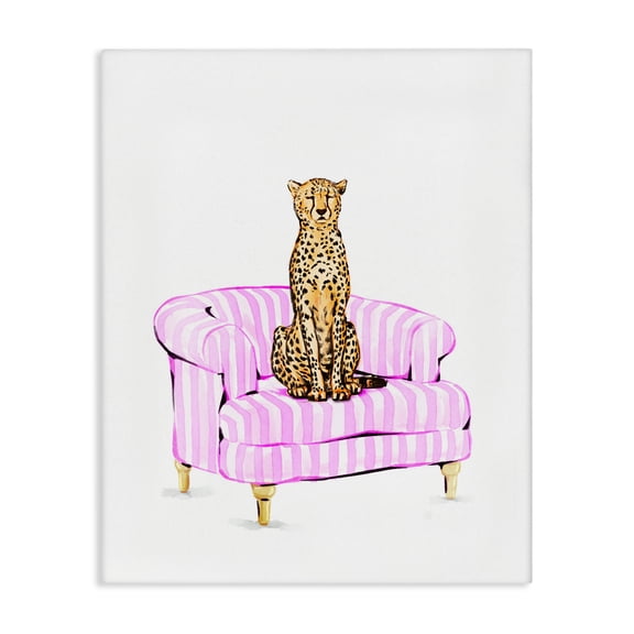 Cheetah on Pink Stripe Chair Canvas Wall Art, design by Ziwei Li