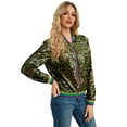 thumbnail image 3 of Outfmvch mardi gras jacket mardi gras sequin top mardi gras jackets for women workout tops for women Spring And Autumn Women's Long Sleeve Sequined Long Sleeve Cardigan Jacket Top Army Green S, 3 of 9