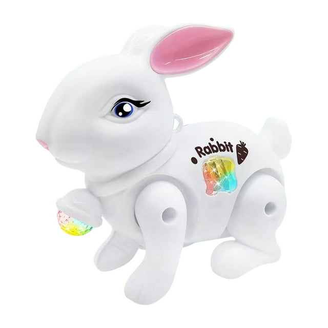 Juguete eléctrico de conejo que camina, juguete eléctrico para mascotas, juguete musical de aprendizaje, juguete de conejo saltador de dibujos animados, juguete para gatear para bebés Blanco