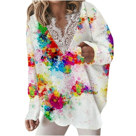 

Ziloco Long Sleeve V-Neck Blouses & Shirts Corset Top Women Sexy Fall Lace Stitching Crop Workout Long Sleeve Oversize Vintage V-Neck Casual Blouse Tops Ladies Summer Tops