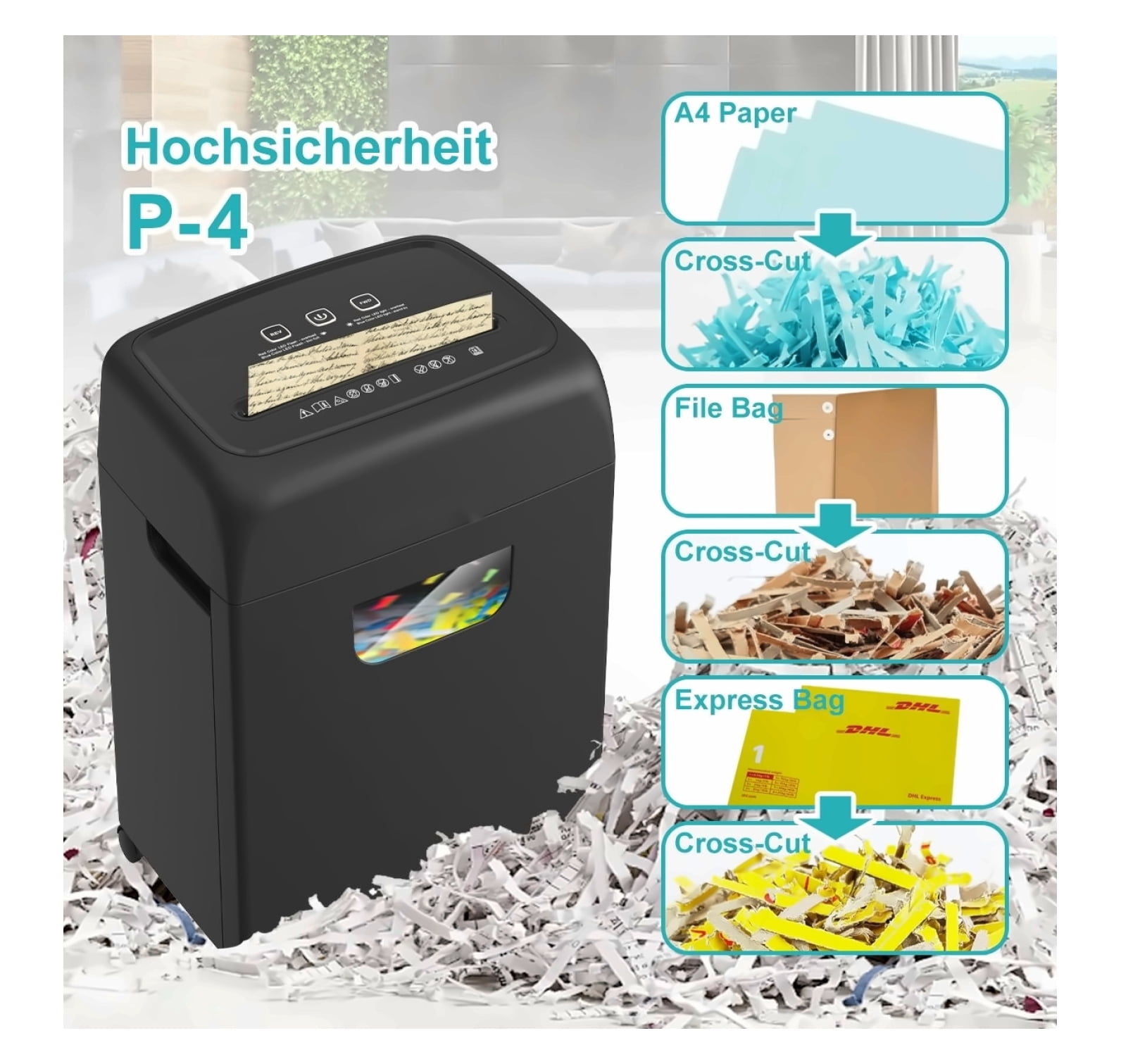 Paper Shredder, 18-Sheet Cross Cut, P-4 Security, Home Office Use, Shreds Paper, Credit Cards, CDs, 5.28 Gallon Bin, Ultra-Quiet