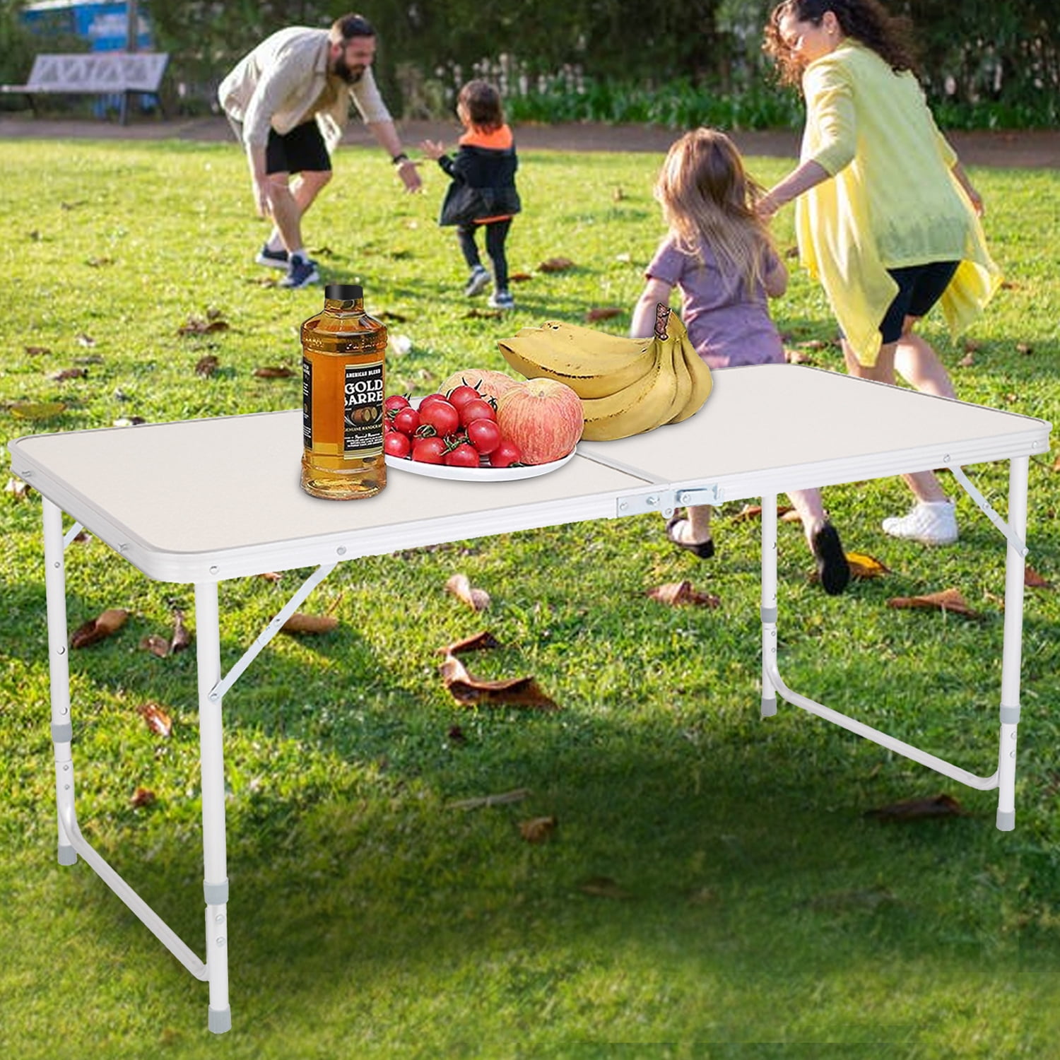 uhomepro Folding Table, Heavy Duty Indoor Outdoor Portable Table,  Adjustable Height Aluminum Folding Table w/ Handle, Indoor Outdoor Party Patio  Camping Picnic Table, 47
