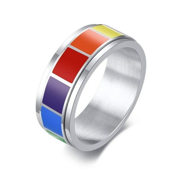 Rotatable Ring For Men Women Rainbow Gay LGBT Pride Couple Unisex Ring Stainless Steel