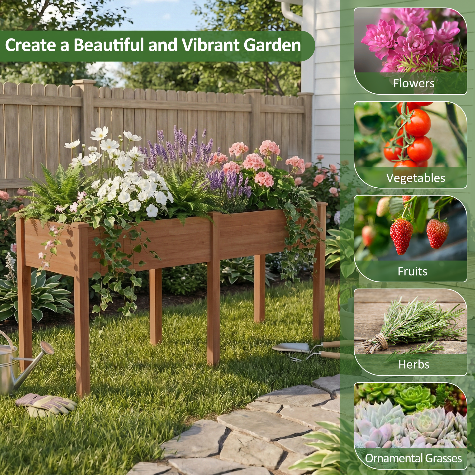 LIFERECORD Wooden Raised Garden Bed with Legs, 72"L X 23"W X 30"H, Elevated Reinforced Large Planter Box for Vegetable Flower Herb Outdoors, Brown