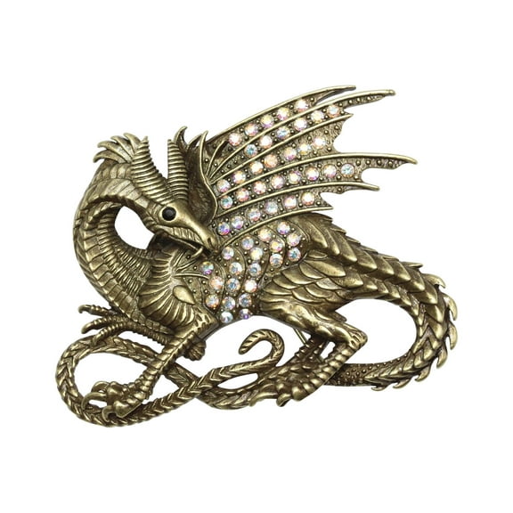 Faship Gorgeous AB Rhinestone Crystal Flying Dragon Dinosaur Pin Brooch