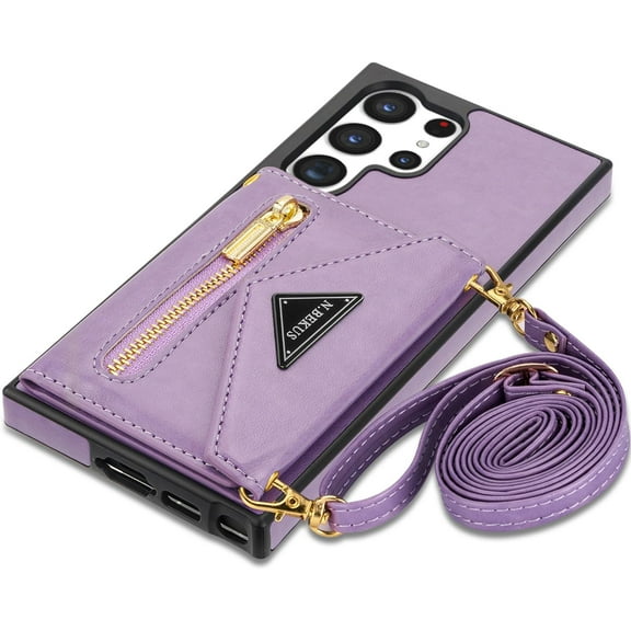 ZUKKASHAN Flip Leather Wallet Cover for Samsung Galaxy S23 Ultra 5G Crossbody Case with Credit Card Holder Strap Lanyard 6.8'', Women Girl Purse Kickstand