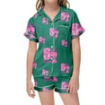 thumbnail image 3 of Kids Girls 67 Pajama Button Short Sleeve Shorts Two Piece Silk Sleepwear Children Valentine's Day Nightwear Outfit for Kids Cozy Loungewear, 3 of 6