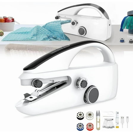 Handheld Sewing Machine, Portable Electric Mini Sewing Machine Two Speeds Manual Small Hand Held Sewing Device, Quick Repairs Stitching Kit for Beginners Adults DIY Home Travel