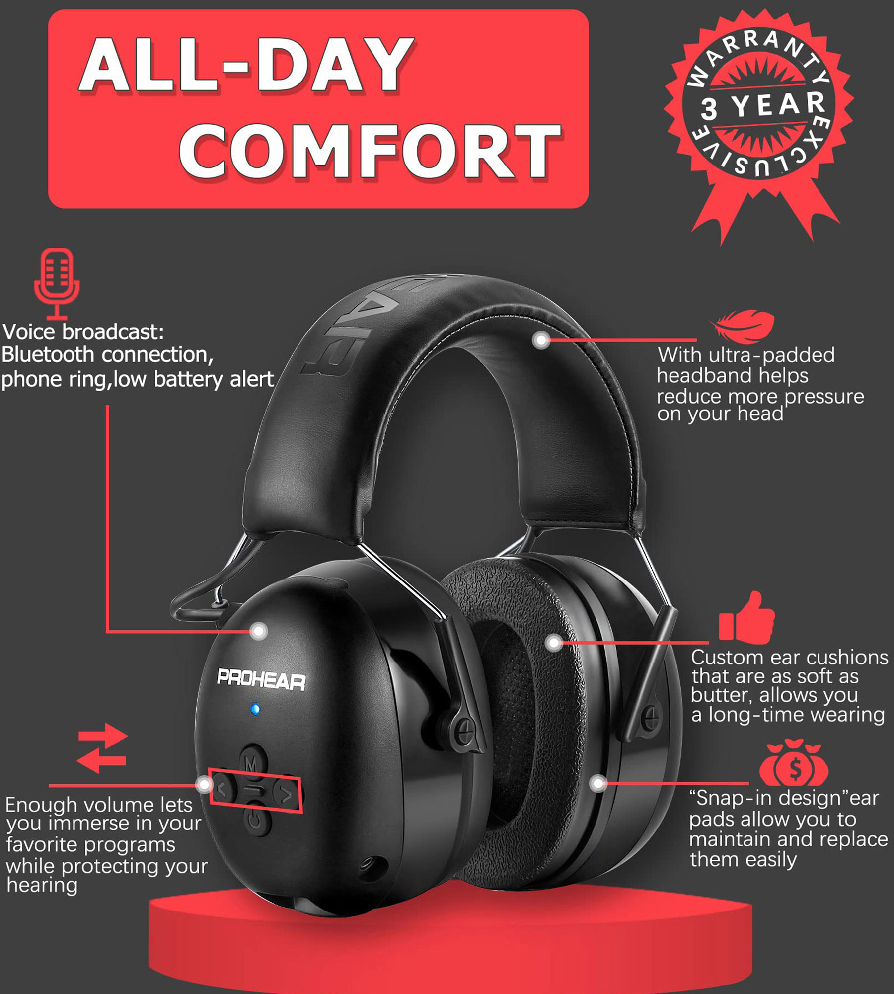 Prohear 037 Bluetooth Hearing Protection Headphones photo 6