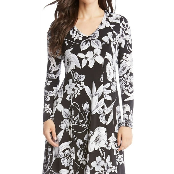 Karen Kane Womens Floral Print A-line Dress, Black, Small