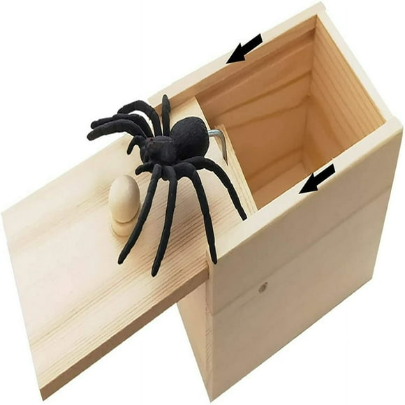 FNNMNNR Spider Scare Prank Box Hilarious Wooden Scare Box Handmade Joke Scare Box Toy