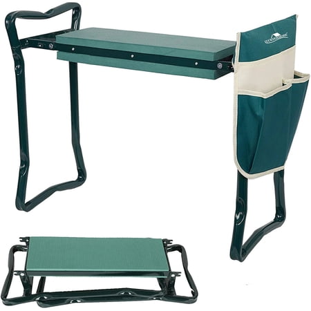 CoSoTower Outdoor 2-in-1 Garden Stool and Kneeler, Garden Bench with Tool Bags, Kneeling Pad, Gift for Parent, Portable, Green