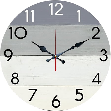 SBEMP 10 Inch Silent Wall Clock, Distressed Gray White Wood Plank Decorative Wall Clock, Battery