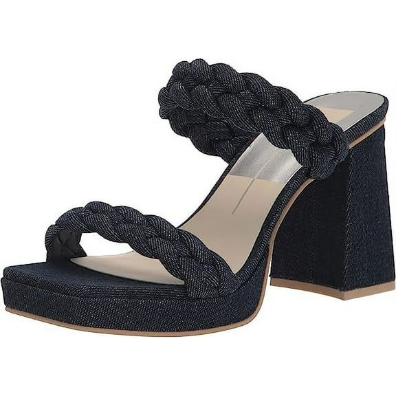 Dolce Vita Ashby Indigo Denim Braided Straps Open Toe Block Heeled Sandals (Indigo Denim, 6)