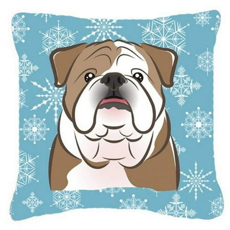 Caroline's Treasures BB1653PW1414 Snowflake English Bulldog Fabric Decorative Pillow , 14Hx14W, multicolor