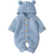 Baby Boy Girl Knitted Romper Outfits Infant Hoodie Sweater Bear Jumpsuit Overalls One-piece Bodysuit(White,90cm)